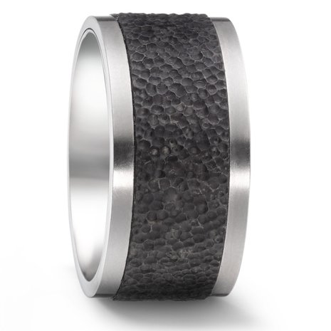 Trouwringen in Carbon, Titanium en 18 karaat roodgoud met diamant(en) per paar