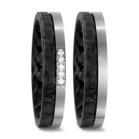 Trouwringen in Carbon en Titanium met diamant(en) per paar 