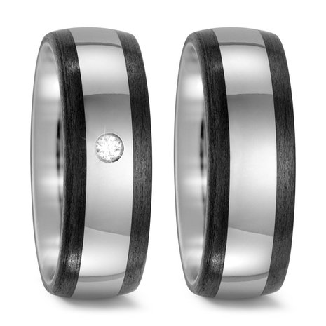 Trouwringen in Carbon en Titanium met diamant(en) per paar 