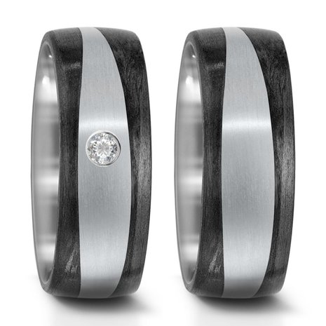 Trouwringen in Carbon en Titanium met diamant(en) per paar 