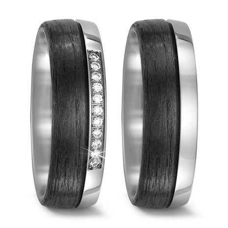 Trouwringen in Carbon en Titanium met diamant(en) per paar 