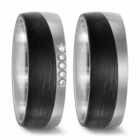 Trouwringen in Carbon en Titanium met diamant(en) per paar 