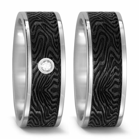 Trouwringen in Carbon en Titanium met diamant(en) per paar 