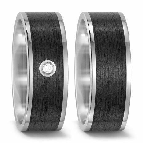 Trouwringen in Carbon en Titanium met diamant(en) per paar 