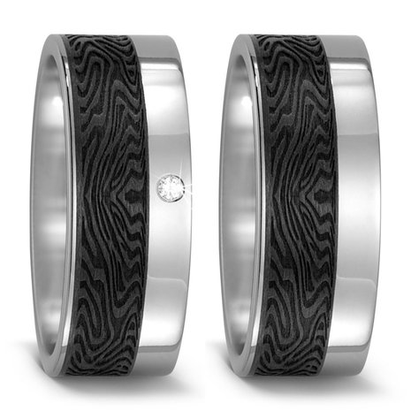 Trouwringen in Carbon en Titanium met diamant(en) per paar 