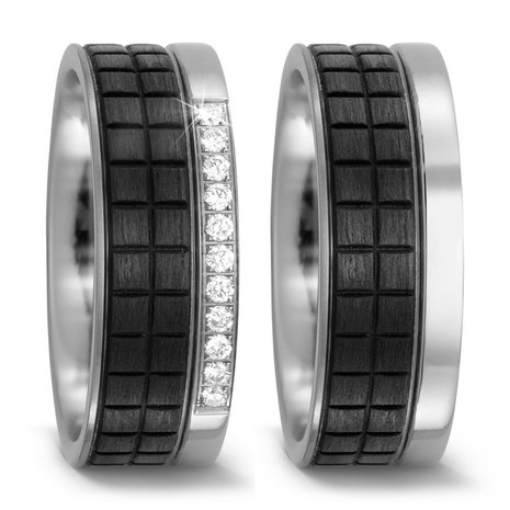 Trouwringen in Carbon en Titanium met diamant(en) per paar 