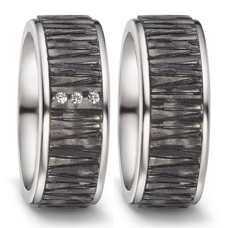 Trouwringen in Carbon en Titanium met diamant(en) per paar 