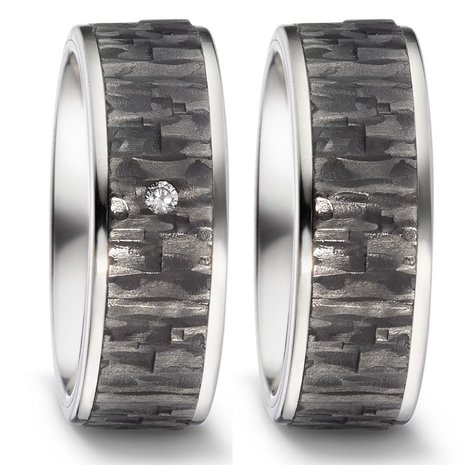 Trouwringen in Carbon en Titanium met diamant(en) per paar 