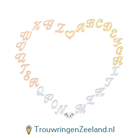 Verlovingsring met 0,15 ct diamant met letter(s) en hartje in 14 of 18 karaat geelgoud