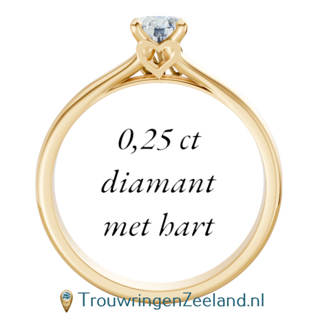 Verlovingsring met 0,25 ct diamant met letter(s) en hartje in 14 of 18 karaat geelgoud