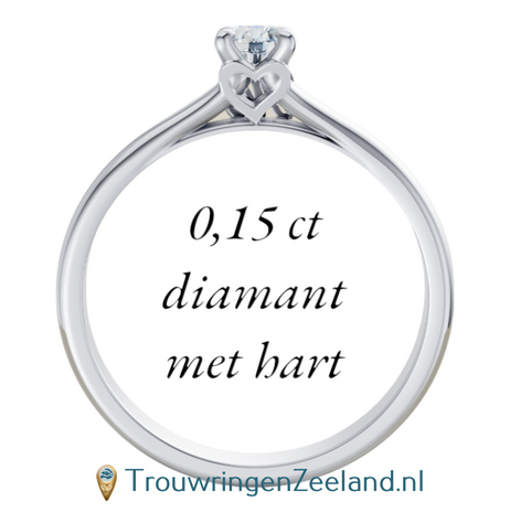 Verlovingsring met 0,15 ct diamant met letter(s) en hartje in 14 of 18 karaat witgoud