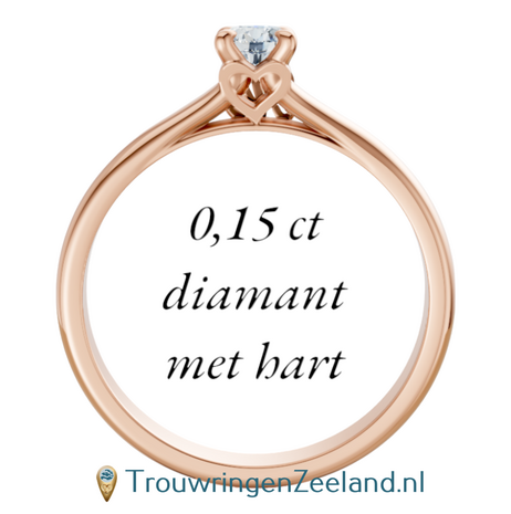 Verlovingsring met 0,15 ct diamant met letter(s) en hartje in 14 of 18 karaat roségoud