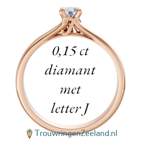 Verlovingsring met 0,15 ct diamant met letter(s) en hartje in 14 of 18 karaat roségoud