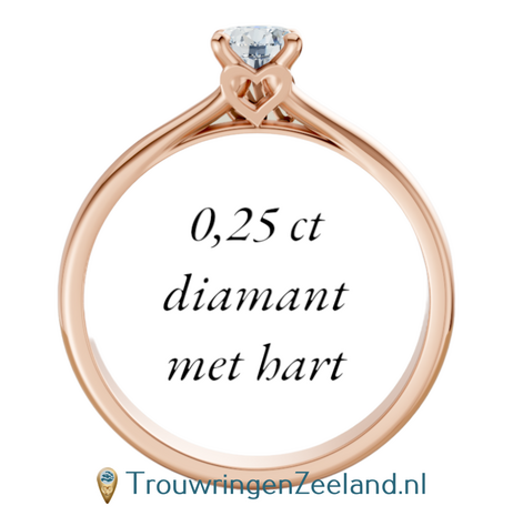 Verlovingsring met 0,25 ct diamant met letter(s) en hartje in 14 of 18 karaat roségoud