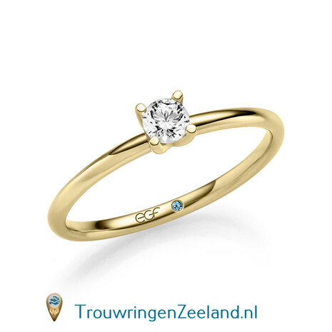 Verlovingsring in 14/18 karaat witgoud met 1 x 0,20 ct briljant geslepen diamant kwaliteit TW/SI in een 4 puntzetting