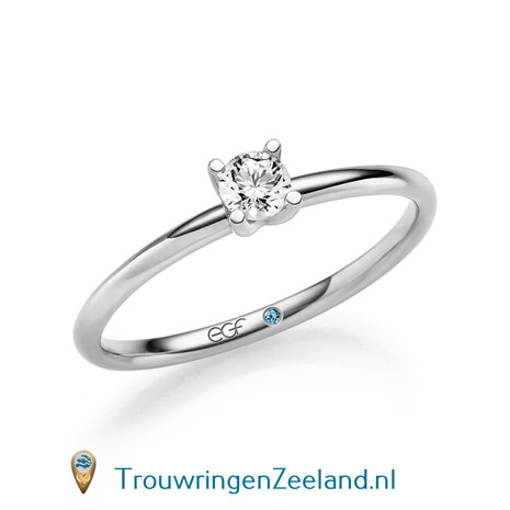 Verlovingsring in 14/18 karaat geelgoud met 1 x 0,20 ct briljant geslepen diamant kwaliteit TW/SI in een 4 puntzetting