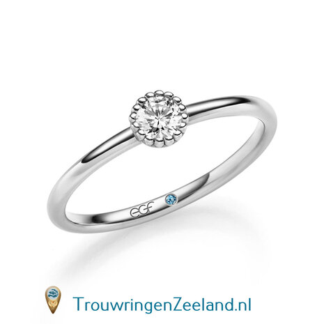 Verlovingsring in 14/18 karaat geelgoud met 1 x 0,20 ct briljant geslepen diamant kwaliteit TW/SI in een ronde parelzetting