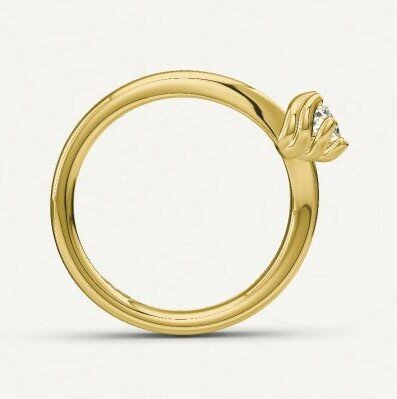 Verlovingsring in 14 of 18 karaat witgoud met 1 x 0,20 ct topsteen diamant&nbsp;in een bijzondere gedraaide 6 punt zetting 