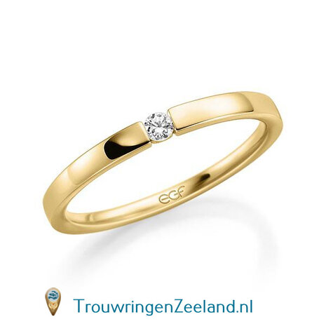 Trouwring  in 14 of 18 karaat witgoud met 1 x 0,05 ct diamant in klemzetting