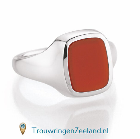 Zegelring dames in 14 karaat geelgoud 10 x 8 mm. glans gepolijst met  antieke zetting van een onyx edelsteen