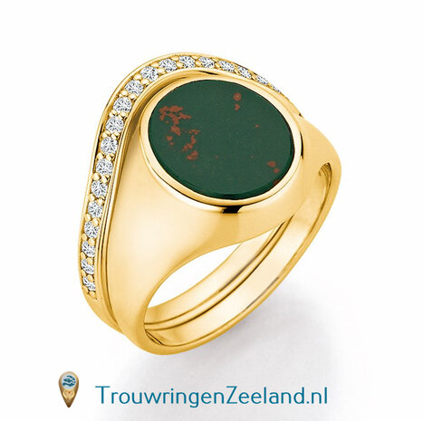 Aanschuifring voor zegelring dames in 14 karaat geelgoud 10 x 8 mm. glans gepolijst voor ovalen zetting