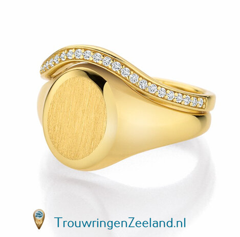 Aanschuifring voor zegelring dames in 14 karaat geelgoud 10 x 8 mm. glans gepolijst voor ovalen zetting