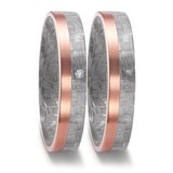 Trouwringen in grijs Carbon en 18 karaat rosé goud met diamant(en) per paar_