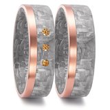 Trouwringen in grijs Carbon en 18 karaat rosé goud met diamant(en) per paar_