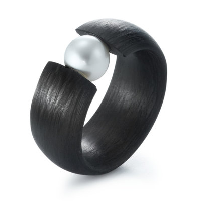 Solitair ring Carbon 10 mm. met zoetwater parel per stuk