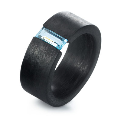 Solitair ring Carbon 9 mm. met blauwe topaas per stuk