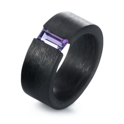 Solitair ring Carbon 9 mm. met amethyst edelsteen per stuk