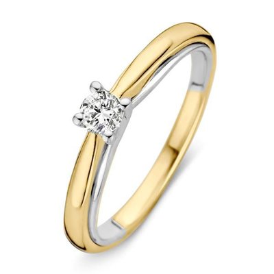 Verlovingsring in 14 karaat 585 witgoud en geelgoud met diamant 0,19 ct