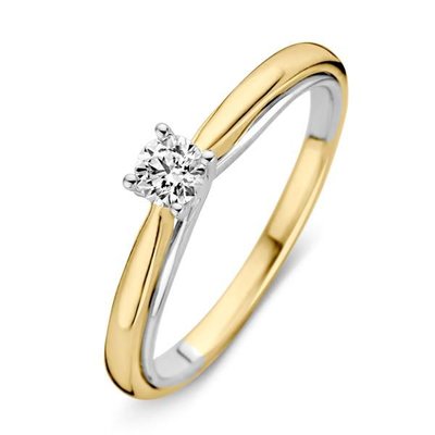 Verlovingsring in 14 karaat 585 witgoud en geelgoud met diamant 0,25 ct