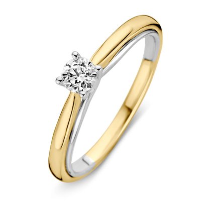 Verlovingsring in 14 karaat 585 witgoud en geelgoud met diamant 0,31 ct