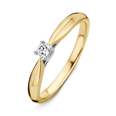 Verlovingsring in 14 karaat 585 witgoud en geelgoud met diamant 0,09 ct