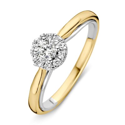 Verlovingsring in 14 karaat 585 witgoud en geelgoud met diamanten