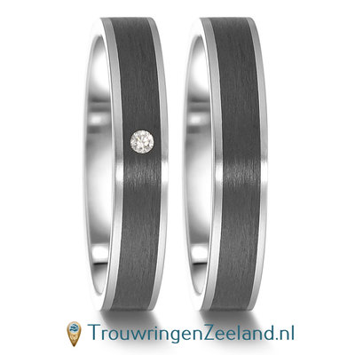 Trouwringen in Carbon met edelstaal en diamant(en) per paar