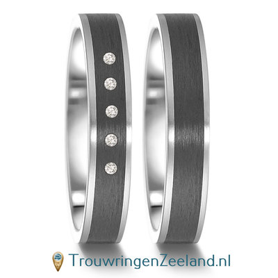 Trouwringen in Carbon met edelstaal en diamant(en) per paar