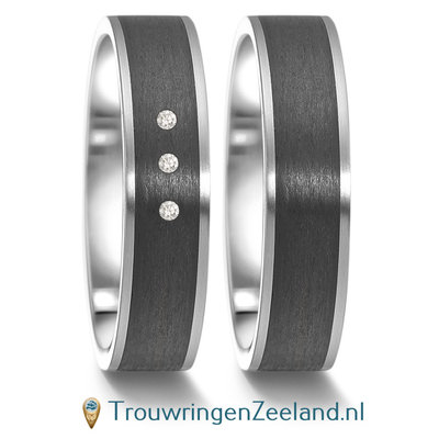 Trouwringen in Carbon met edelstaal en diamant(en) per paar