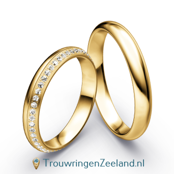Trouwringen in 8/14/18 karaat geelgoud met diamant(en) per paar vanaf