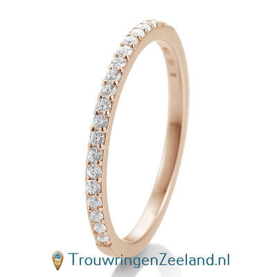 Trouwring - Verlovingsring in 14 karaat roségoud met 26 diamanten