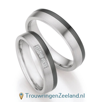 Trouwringen in titanium en zirkonium met diamant(en) per paar