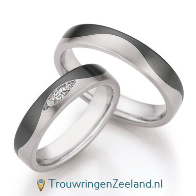 Trouwringen in titanium en zirkonium met diamant(en) per paar