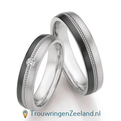 Trouwringen in titanium en zirkonium met diamant(en) per paar