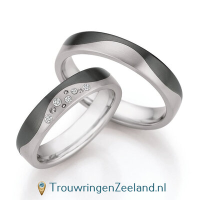 Trouwringen in titanium en zirkonium met diamant(en) per paar