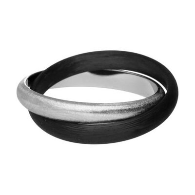 Trouwringen dubbelring in Carbon met platina 950 bol met 1 diamant per paar 3,5 mm. breed