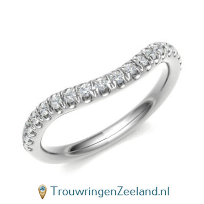 Damesring witgoud 18 karaat aanschuifring golvend halfom gezet met 19 diamanten