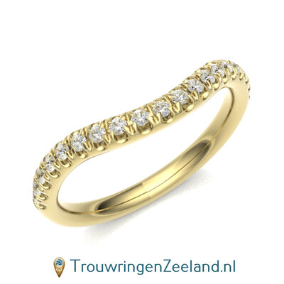 Damesring geelgoud 18 karaat aanschuifring golvend halfom gezet met 19 diamanten