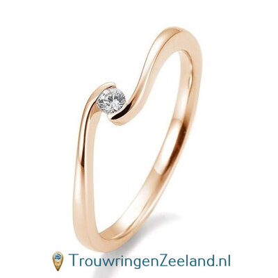 Verlovingsring roségoud golvend met 0,05 ct diamant in 14 of 18 karaat  vanaf