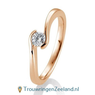 Verlovingsring roségoud golvend met 0,25 ct diamant in 14 of 18 karaat  vanaf